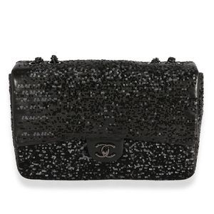 Chanel Black Sequin Lambskin Moonlight On Water Jumbo Single Flap Bag